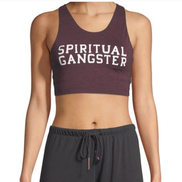 Spiritual Gangster Varsity Tech Crop Bra - Maroon - Picture 1 of 8